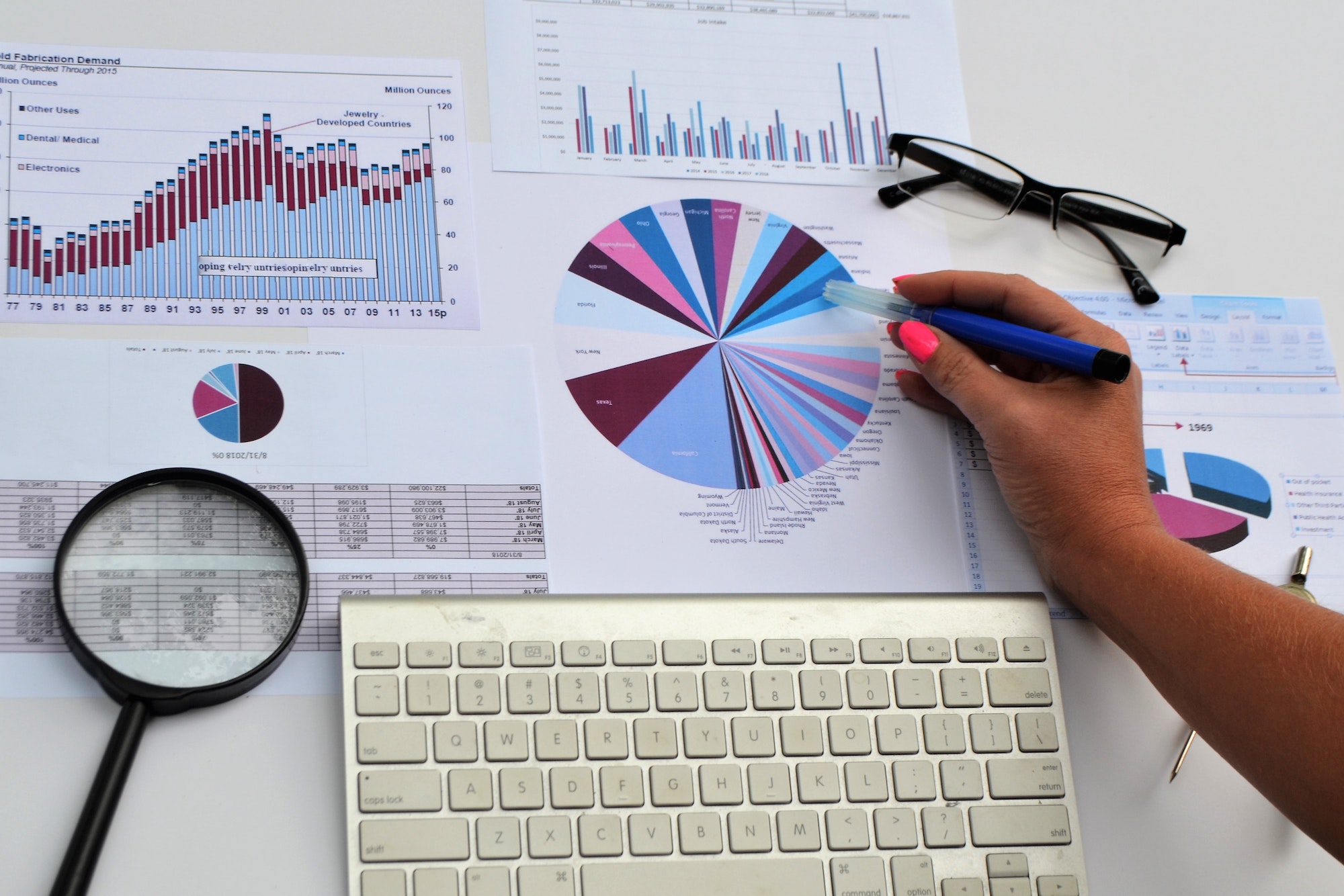 Business woman working on a strategy plan for her new business data plot